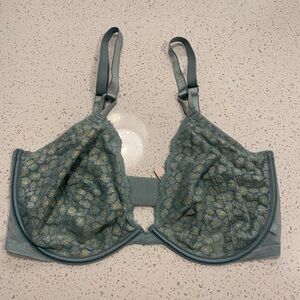 Victoria's Secret Bralette Unlined Demi Teal Gold Cheetah Semi Sheer 36DDD